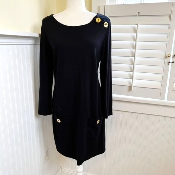 STS Sail To Sable Women's Black Nautical Gold Button Detail Shift Dress Medium
